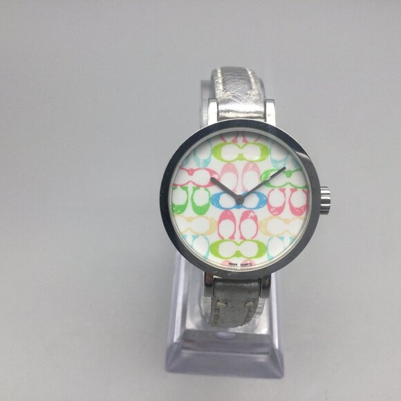 Coach Signature Watch Women 33mm Logo Dial Silver Tone Leather Band New Battery main image 13
